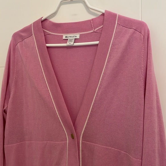 Athleta Pink White Lightweight Button Front Wool Blend Cardigan - Picture 4 of 7